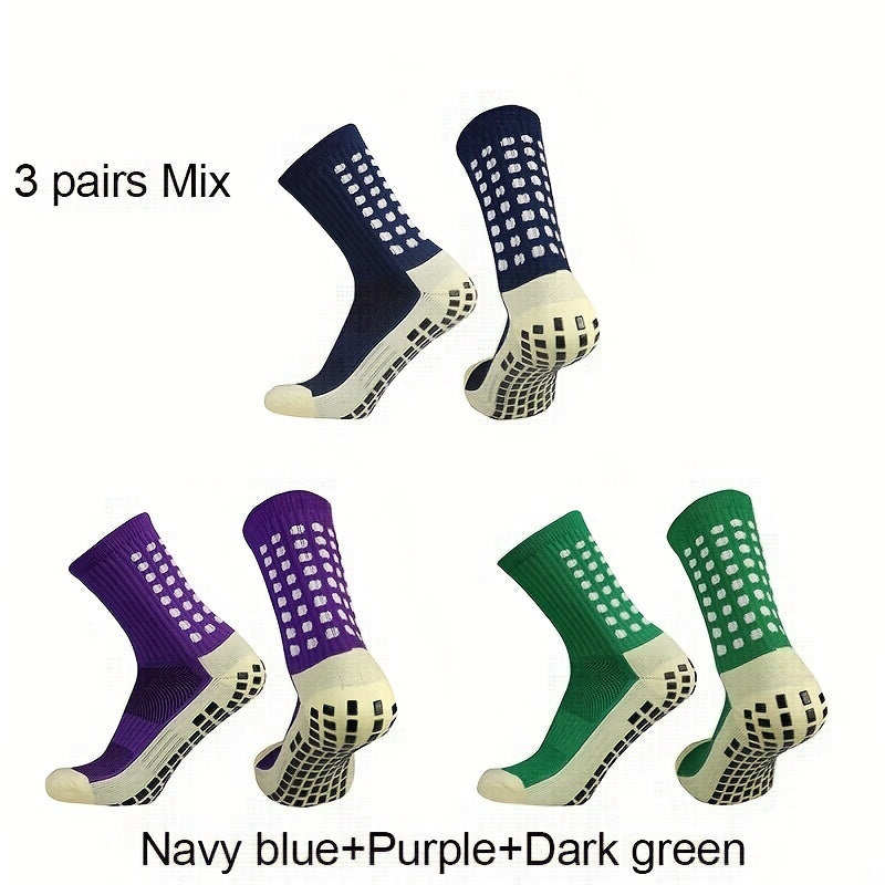 3 Pairs Anti Skid Silicone Football Socks Breathable Sweat Absorbent