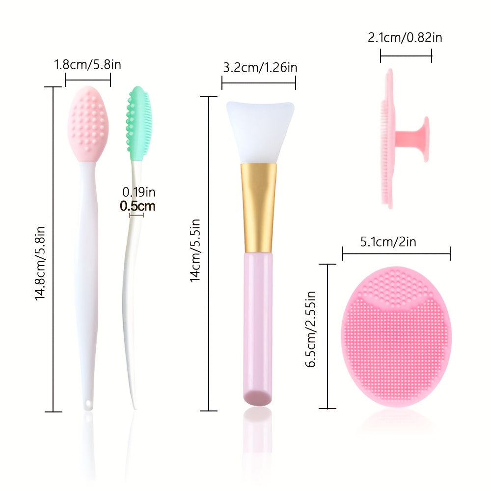 Facial Cleansing Brush Set Manual Silicone Face Mask Brush Lip Scrub Brush