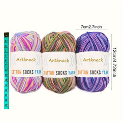 50g Multicolor Yarn + 2 Needles, Cotton Yarn for Knitting Crocheting