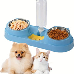 Cat Double Bowls w/ Gravity Water Bottle 3-In-1