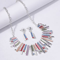 3pcs Silver Plated Geometric Earrings Necklace Set
