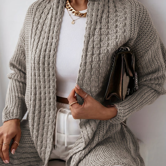  Solid Long Sleeve Open-Front Cardigan