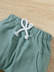 Baby Boys Stitching Pocket Front Long Sleeve Top Solid Shorts Set