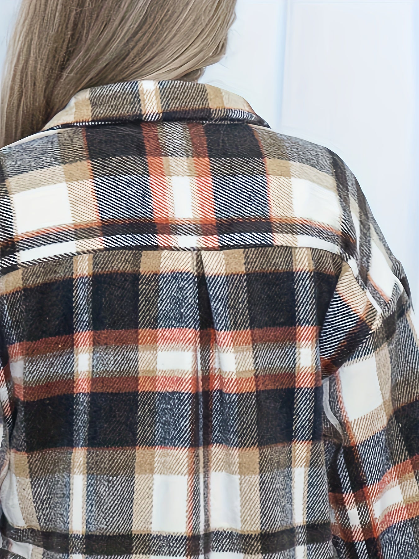  Plaid Print Button Up Long Sleeve Shacket