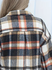  Plaid Print Button Up Long Sleeve Shacket