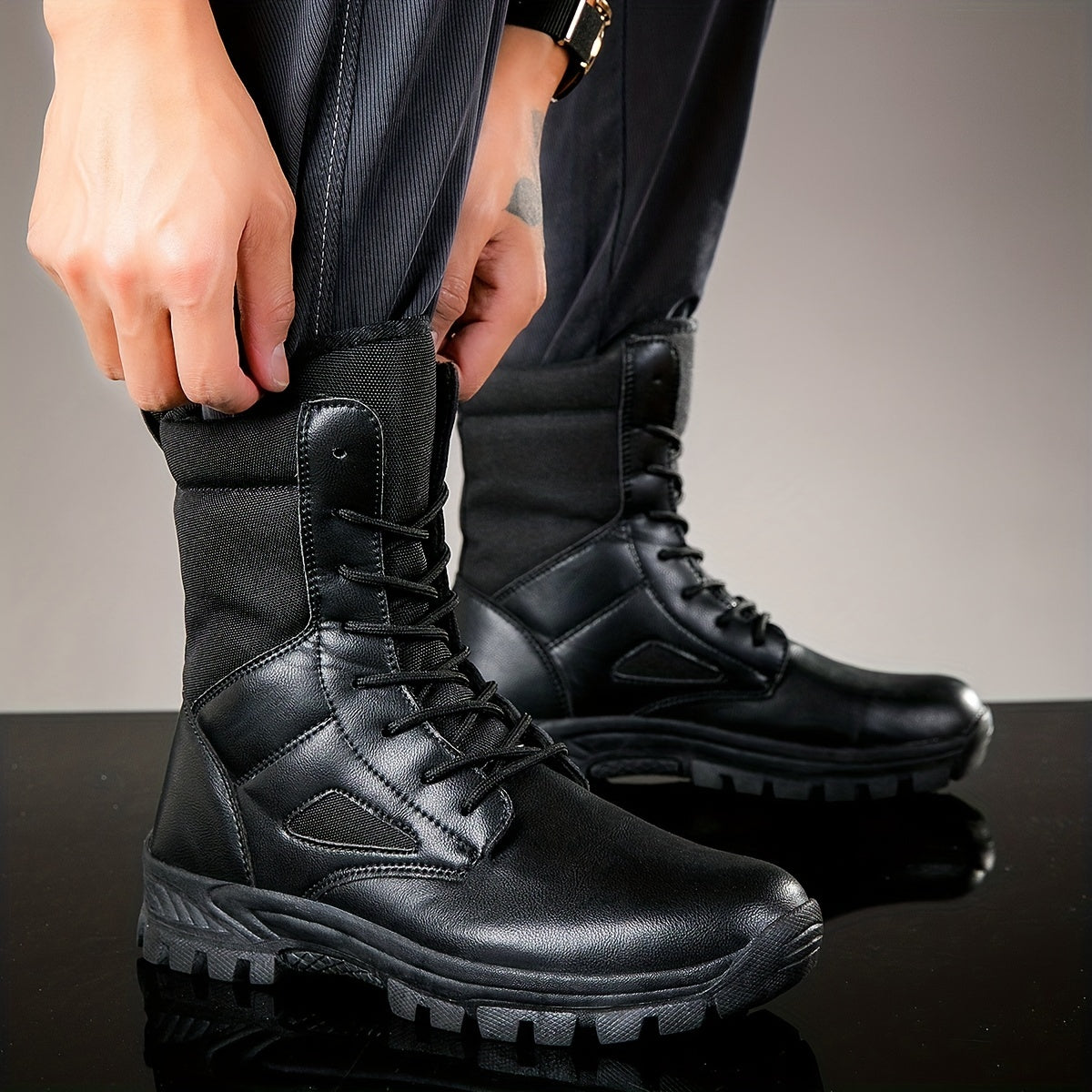 Men's Large Size Mid Calf Boots - Outdoor Hiking Mountaineering