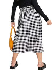  Gingham Print High Waist Skirt With Pockets Women's Plus Long Skirt