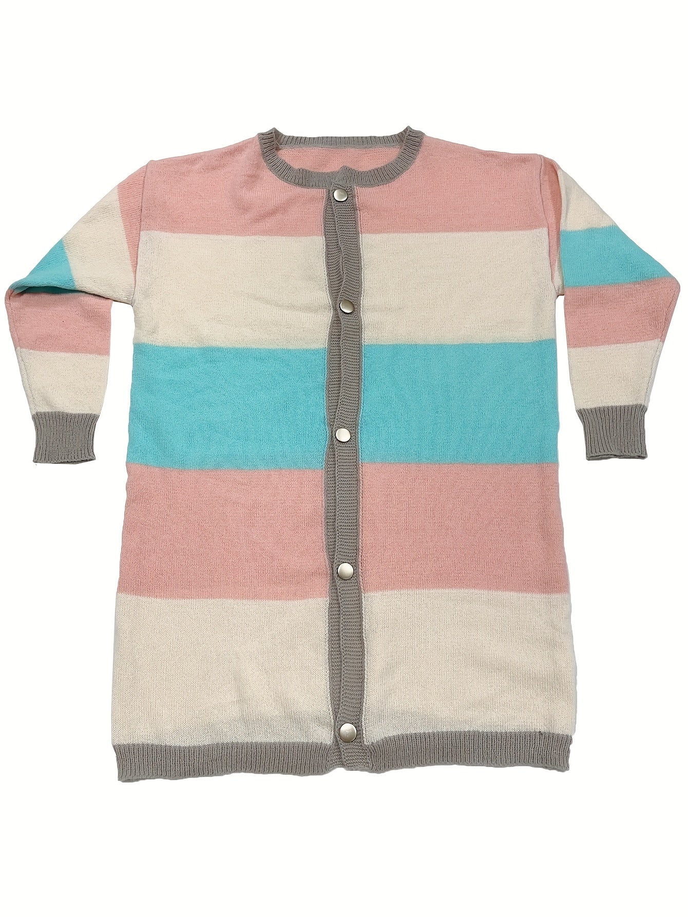  Casual Cardigan Women's Plus Striped Long Sleeve Single Breasted Knitt
