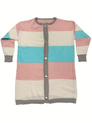  Casual Cardigan Women's Plus Striped Long Sleeve Single Breasted Knitt