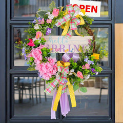 Spring Wood Sign Flower Wreath Christmas Hanging Decorations