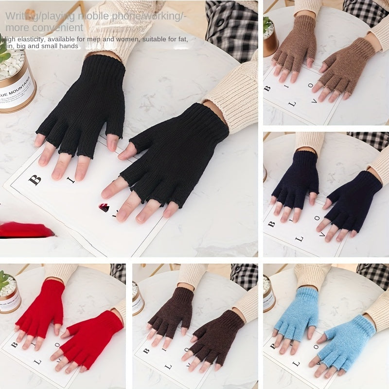 Half Finger Fingerless Gloves Wool Knit Wrist Winter Warm Workout Gloves