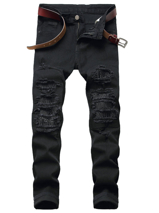 Mens Ripped Slim Fit Casual Jeans
