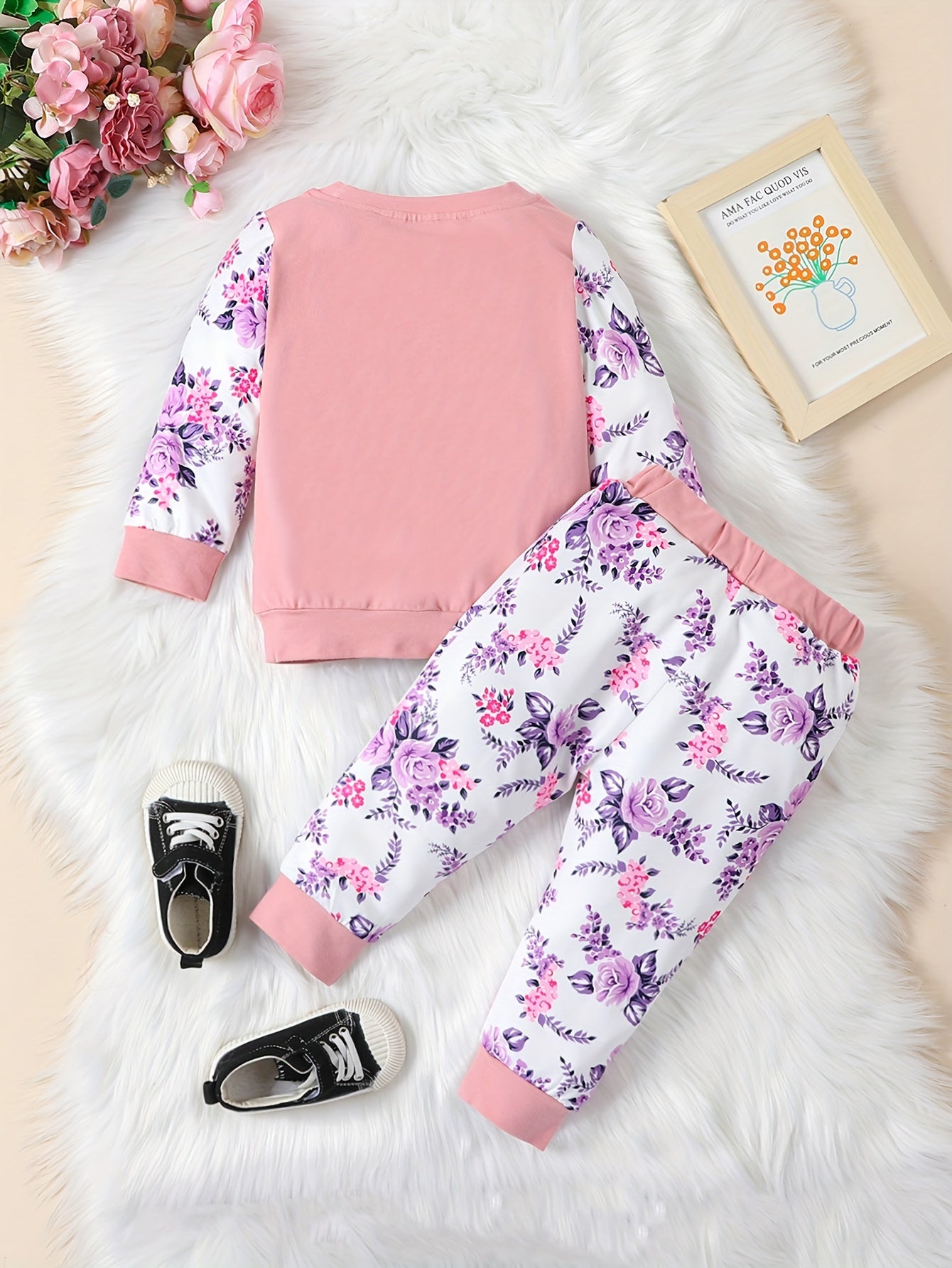 Baby Girls Letter Print Sweatshirt & Pant Set