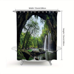 Waterfall Shower Curtain Polyester Waterproof Heat Insulation Bathroom Partit