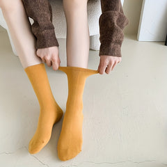 5 Pairs Women's Comfy Mid Tube Socks - Solid Color Breathable Stockings