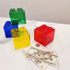 Building Block Storage Box Transparent Piggy Bank 4 Stud Stackable Tabletop