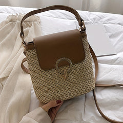 Straw Weaving Crossbody Bag Flap Slouchy Bucket Bag