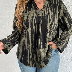  Stripe Print V-Neck Blouse