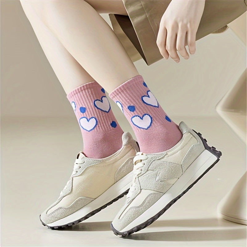 10 Pairs Letter & Heart Print Socks Women's Mid Tube Stockings