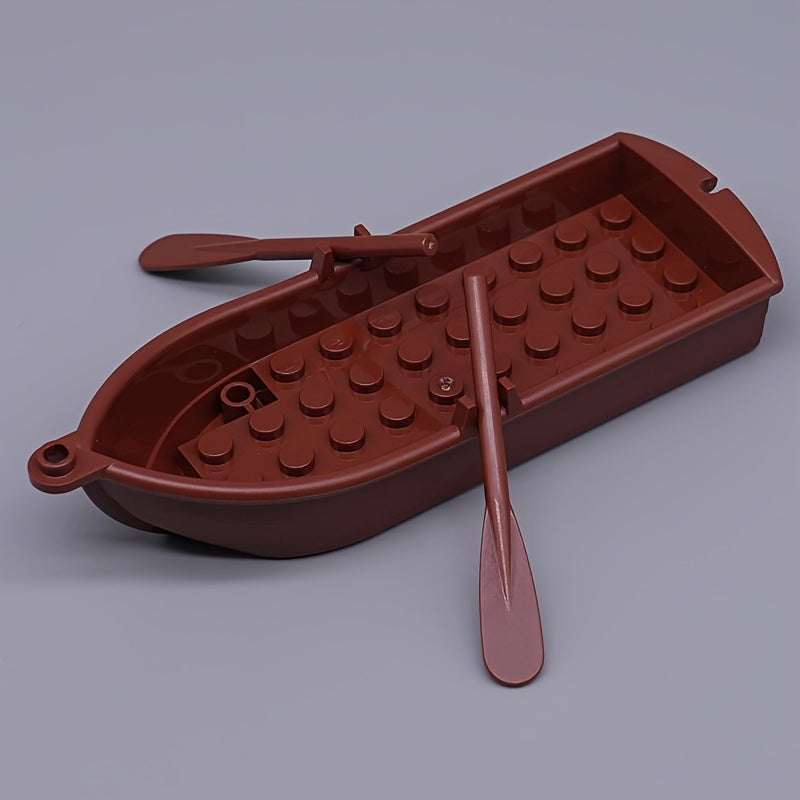 3pcs Hand Rowing Boat Building Blocks Set ABS Material Deep Brown