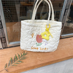 Quilted Embroidered Hand Tote Bag Canvas Shopping Bag