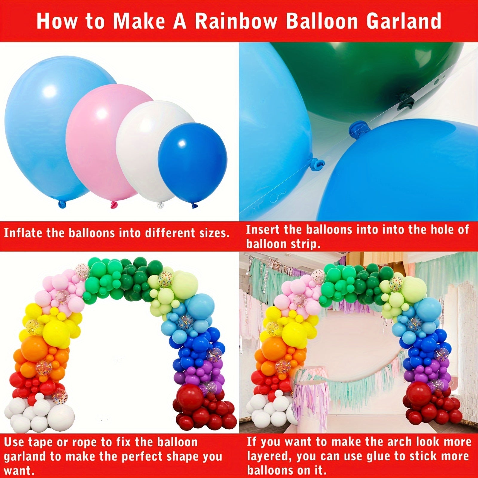 138pcs Colored Balloons Arch Set with Chains and Ribbons
