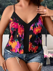  Colorblock Print V Neck Cami Top