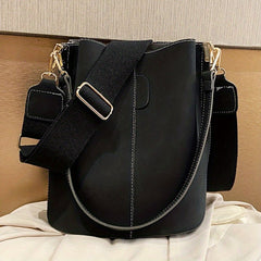 Retro Frosted Bucket Bag Crossbody Shoulder Purse Wide Strap
