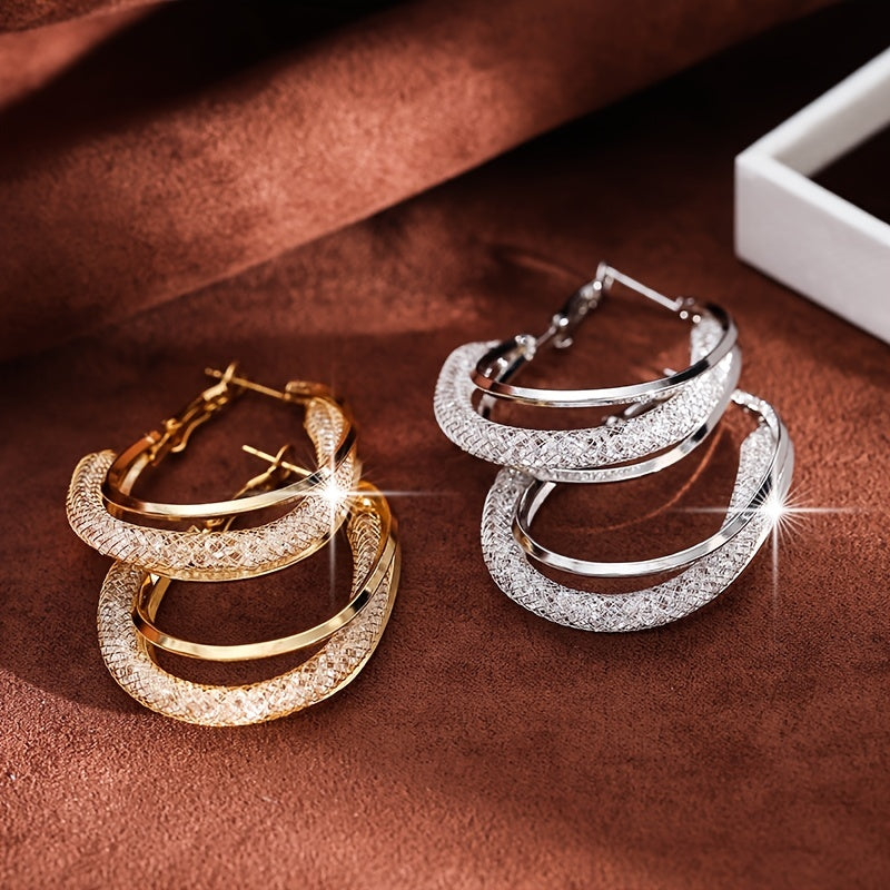 Twisted Hoop Earrings with Zircon Inlay for Pierced Ears