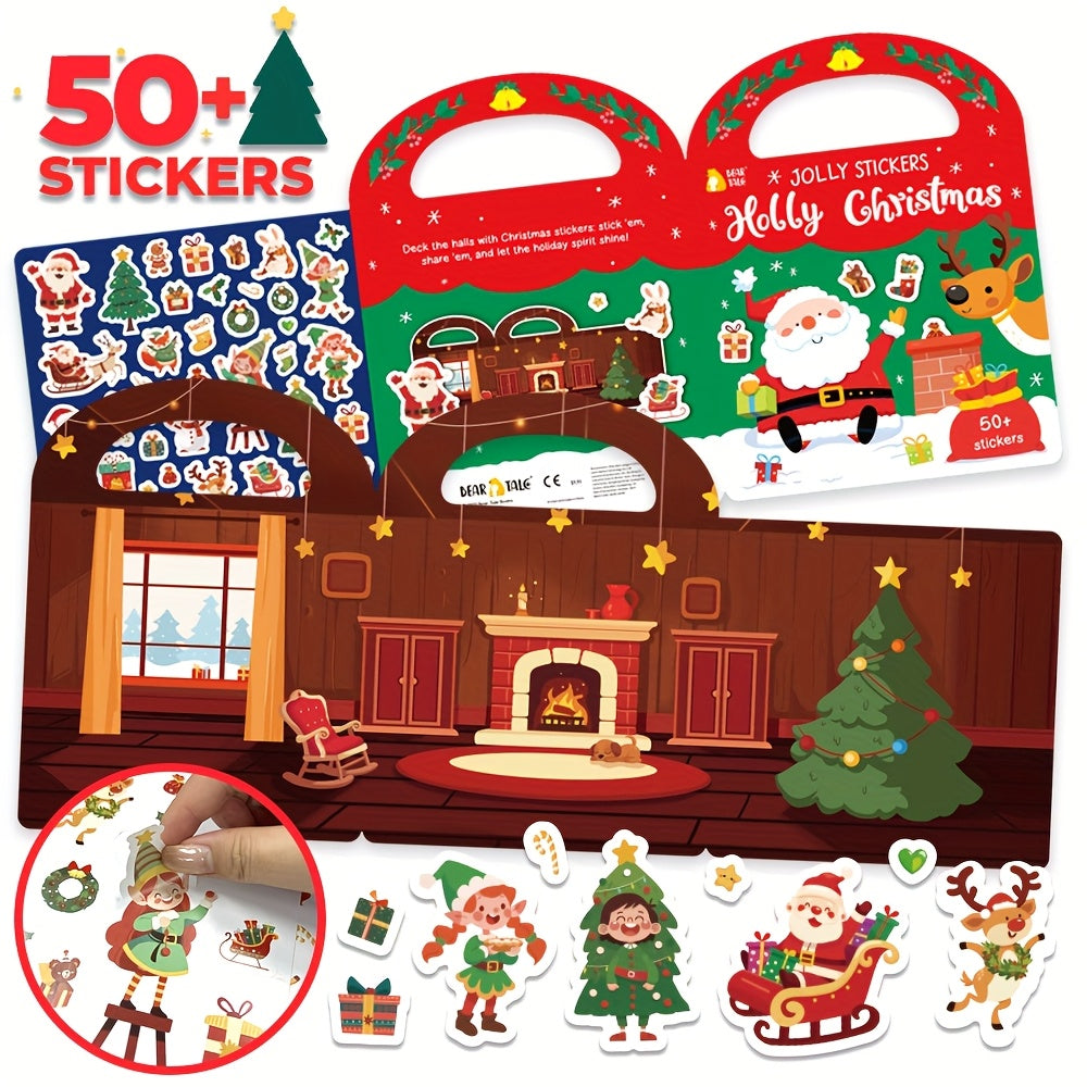 50 Christmas Stickers Waterproof Double Sided Santa Deer & Holiday Designs