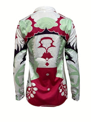 Butterfly Print Long Sleeve Button Up Shirt