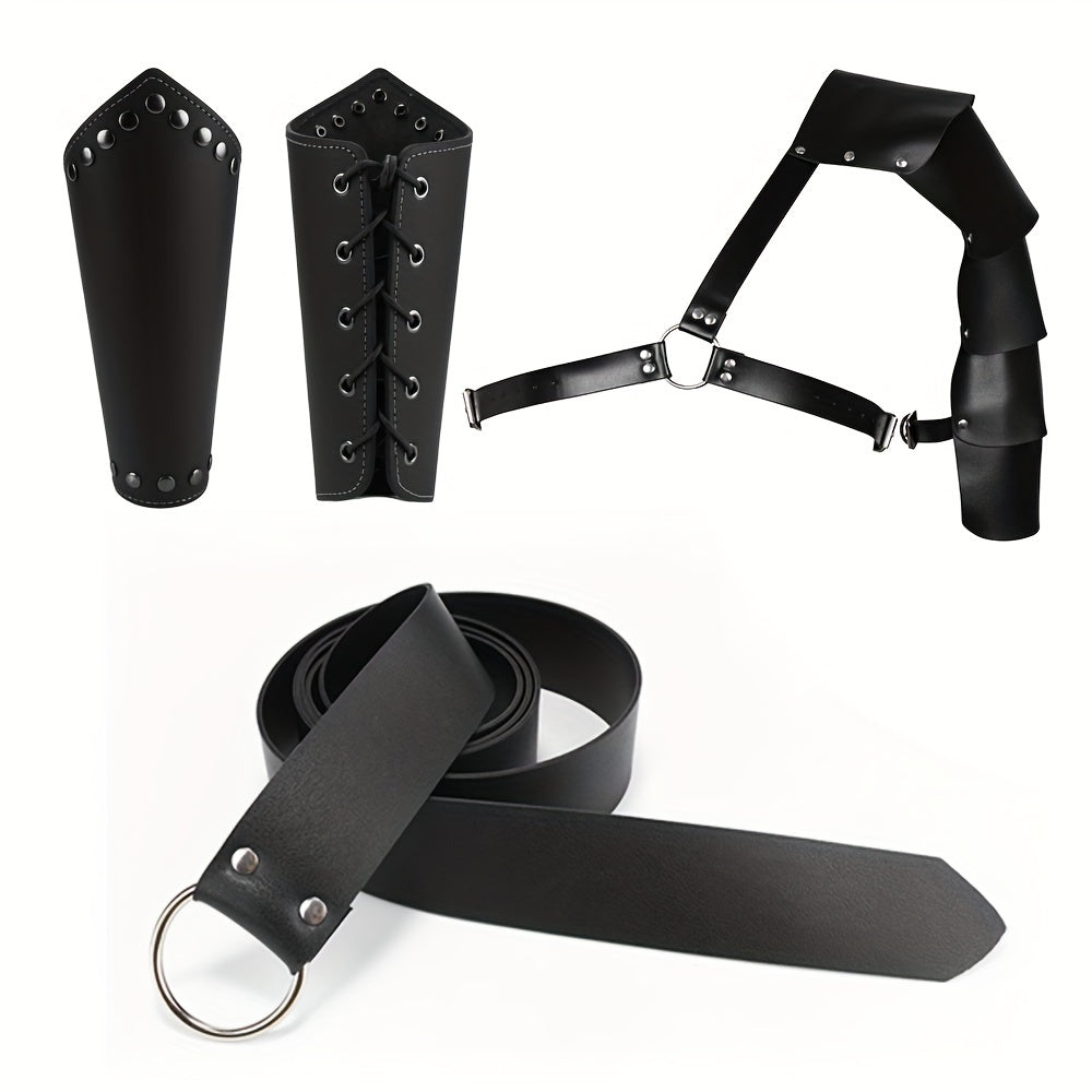 3pcs Knight Costume Accessories Sets Men's Belt Shoulder Strap Wrist Guard