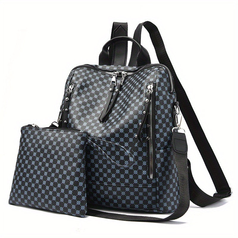 Geometric Pattern Backpack Vintage Daypack With Clutch Pouch