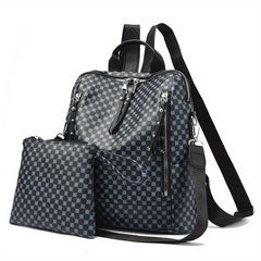 Geometric Pattern Backpack Vintage Daypack With Clutch Pouch