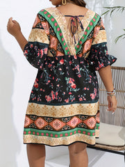  Boho Dress Women's Plus Floral Print V Neck Dress