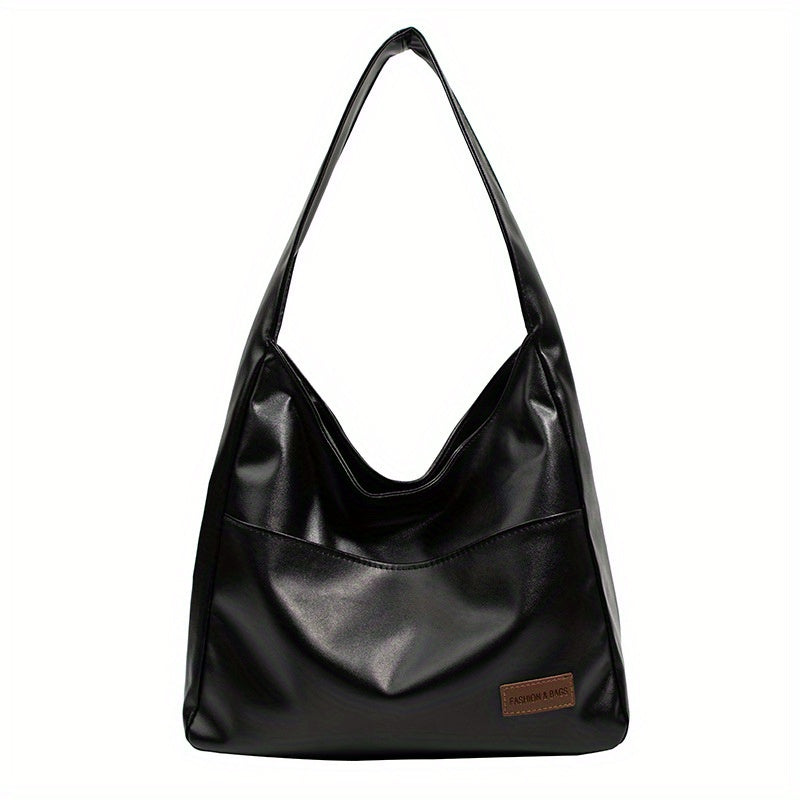 Retro Casual Hobo Bag Large Capacity Solid PU Shoulder Bag Women's Tote Bag
