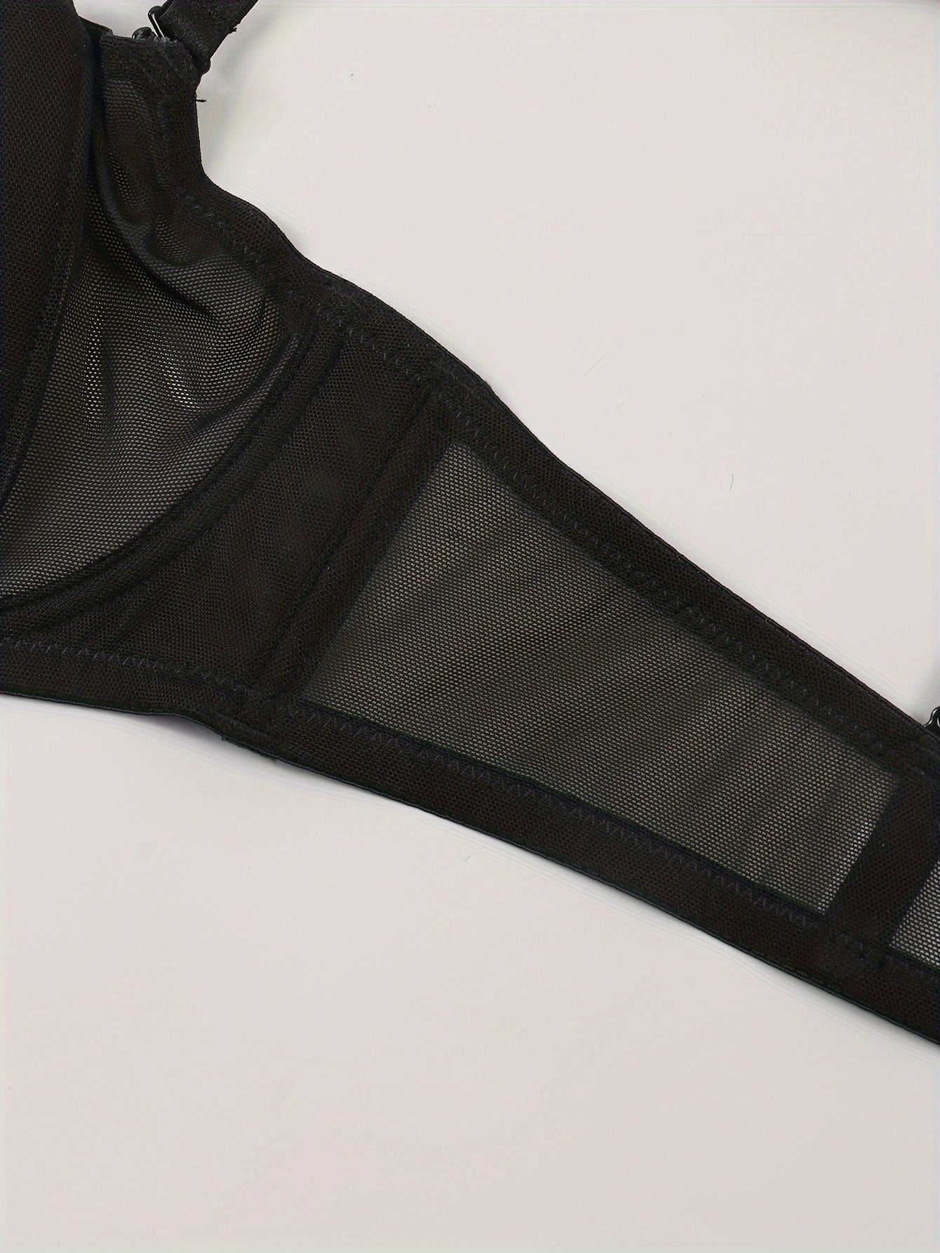 Contrast Mesh Push Up Bra Breathable Bow Tie Lingerie