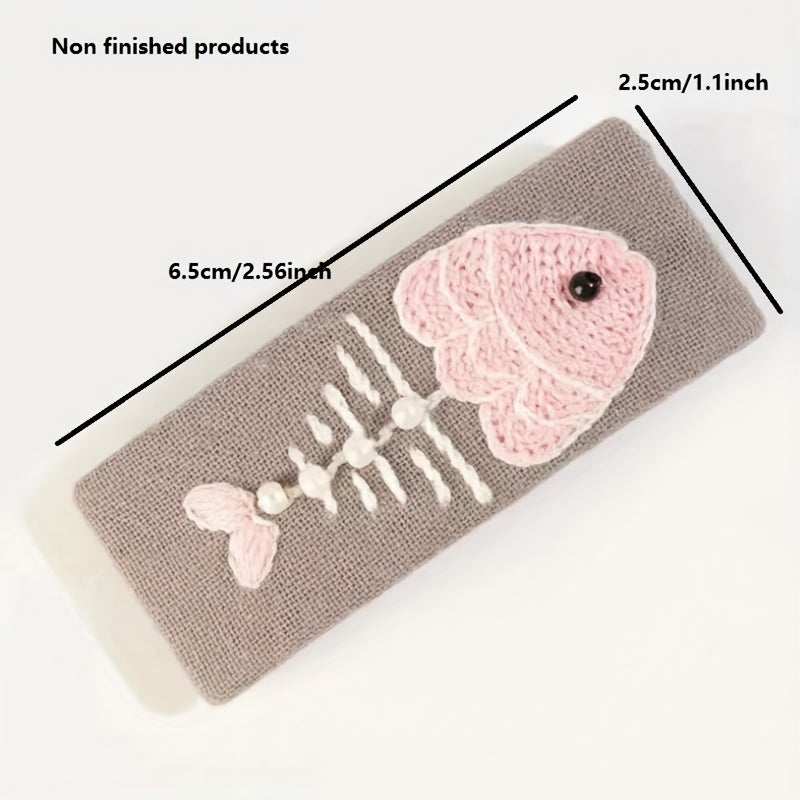 Fish Bone Embroidered Snap Clip Fabric Hair Clip Sweet Hair Clip