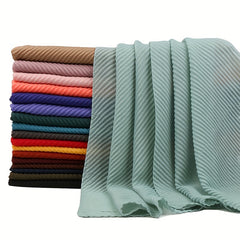 Solid Pleated Scarf Hijab Casual Shawl Soft Sunscreen Windproof Head Wrap Turban