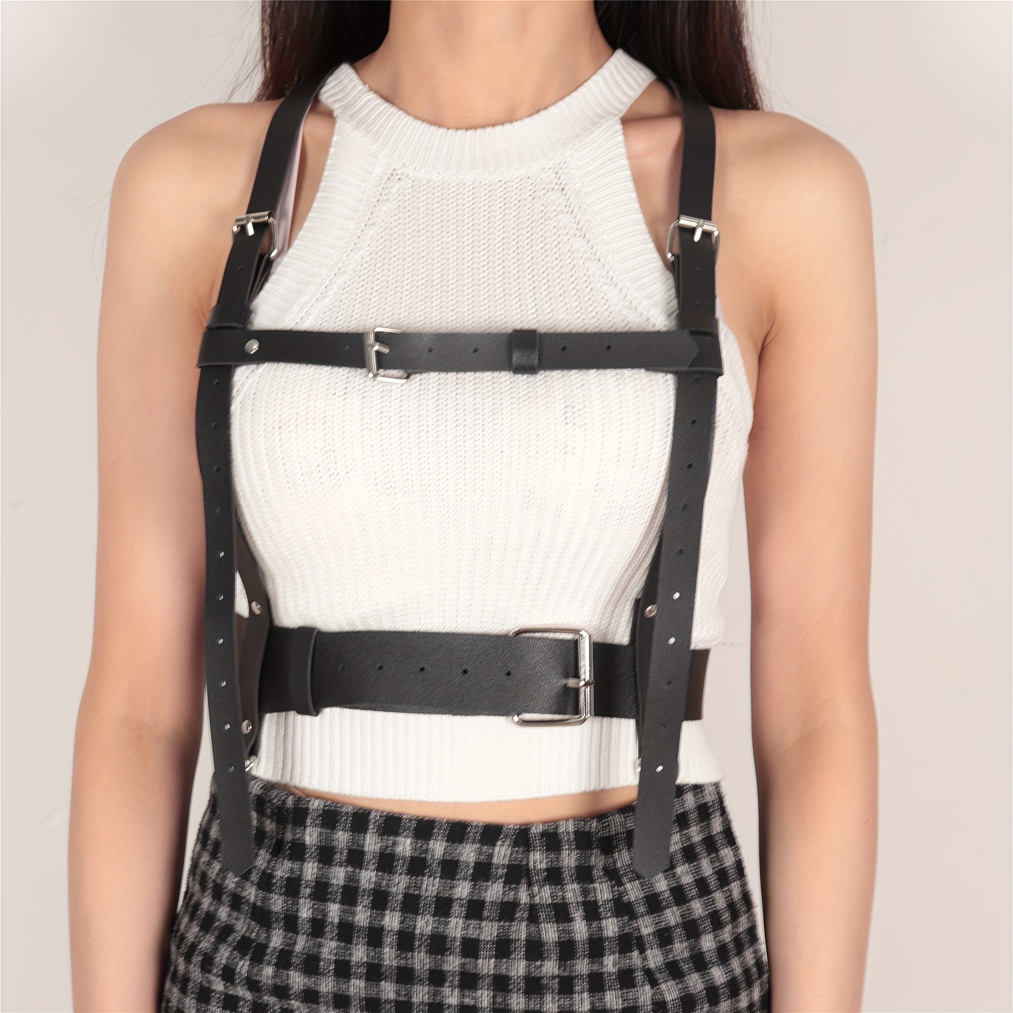 Wide PU Leather Corset Belt Body Harness For Women
