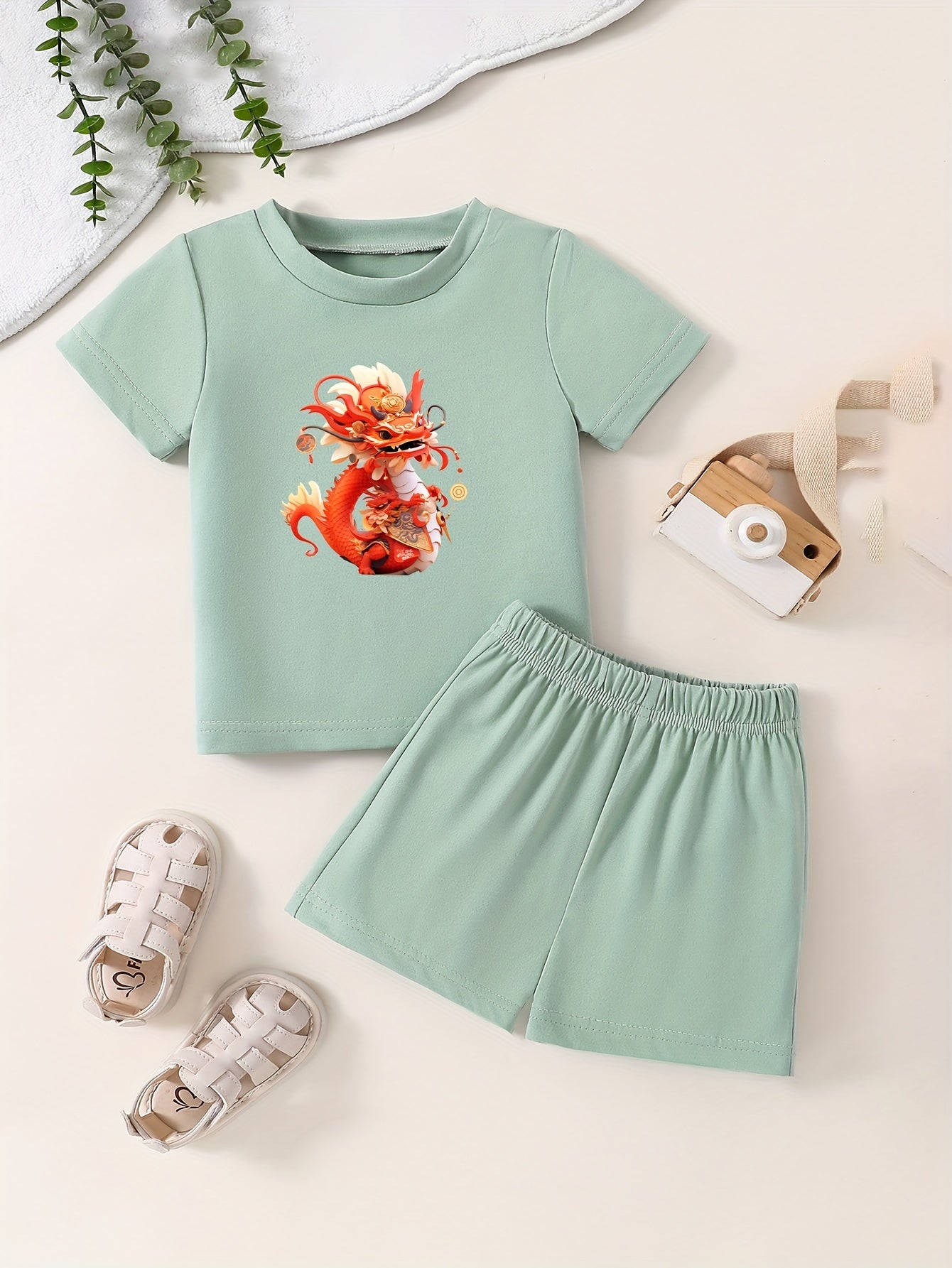 Toddler Cartoon Pattern T shirt & Shorts Set