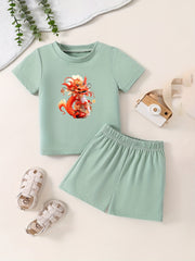 Toddler Cartoon Pattern T shirt & Shorts Set