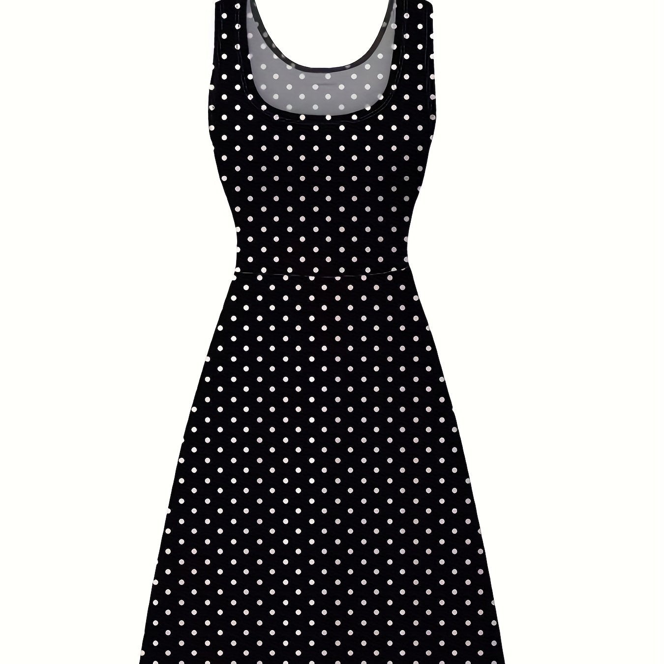  Polka Dot Tank Dress Round Neck Stretch