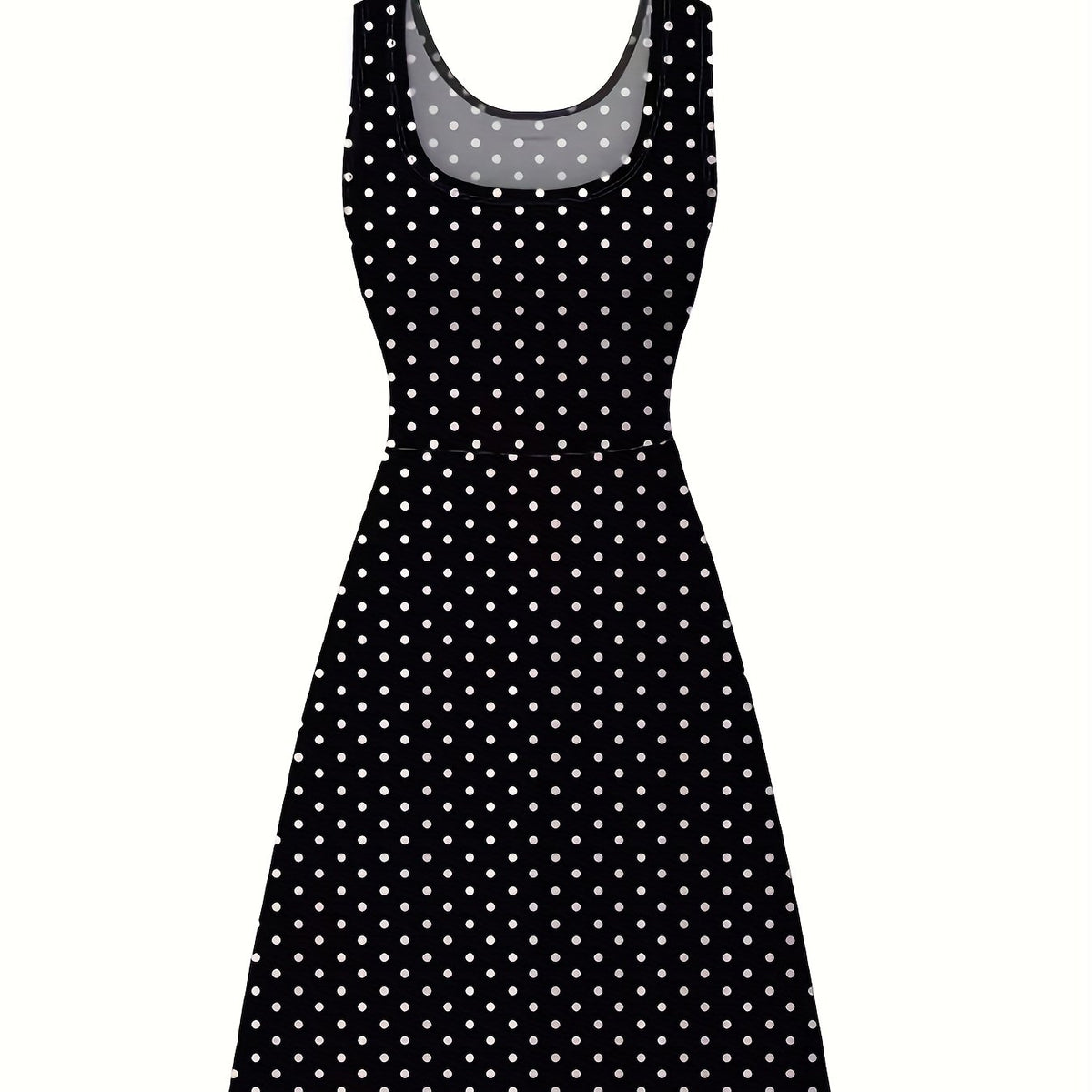  Polka Dot Tank Dress Round Neck Stretch