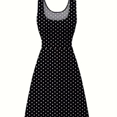  Polka Dot Tank Dress Round Neck Stretch