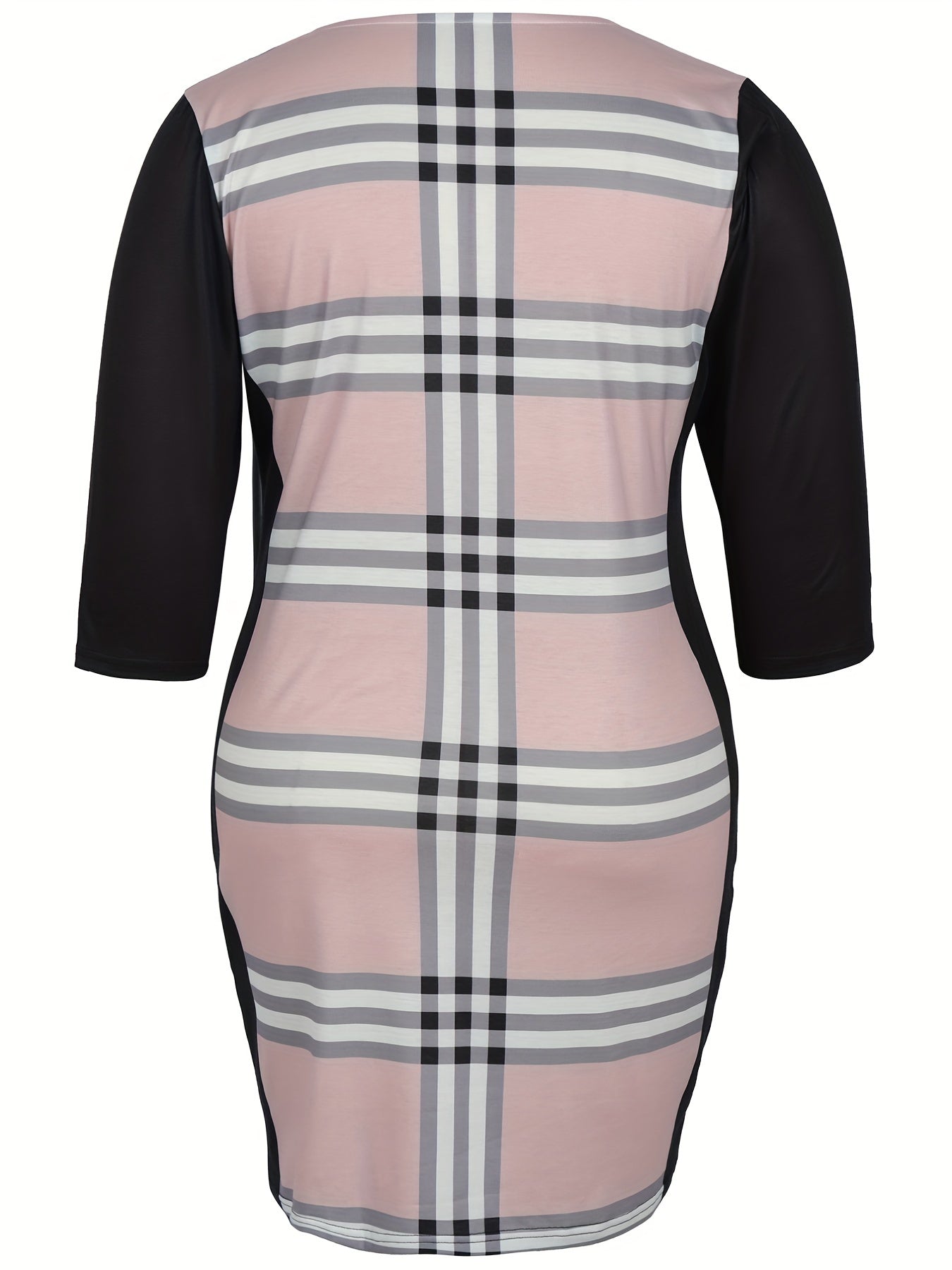  Colorblock Plaid Print Bodycon Midi Dress