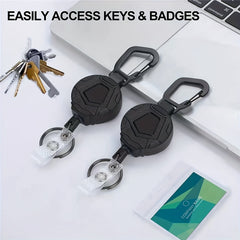 Retractable Key Chain w/ Carabiner & Steel Wire Cord for Camping Hiking