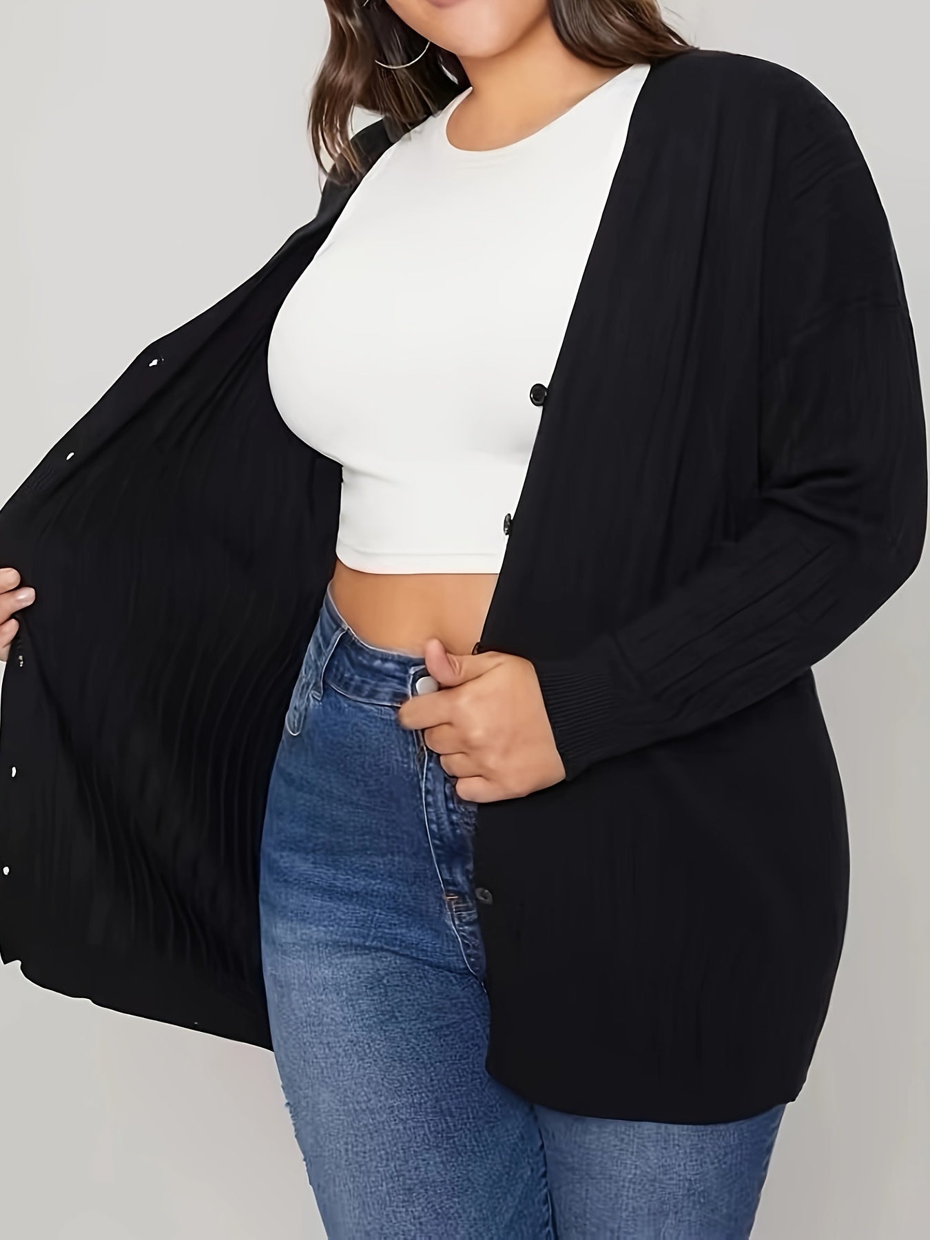  Solid Button Up Long Sleeve Cardigan