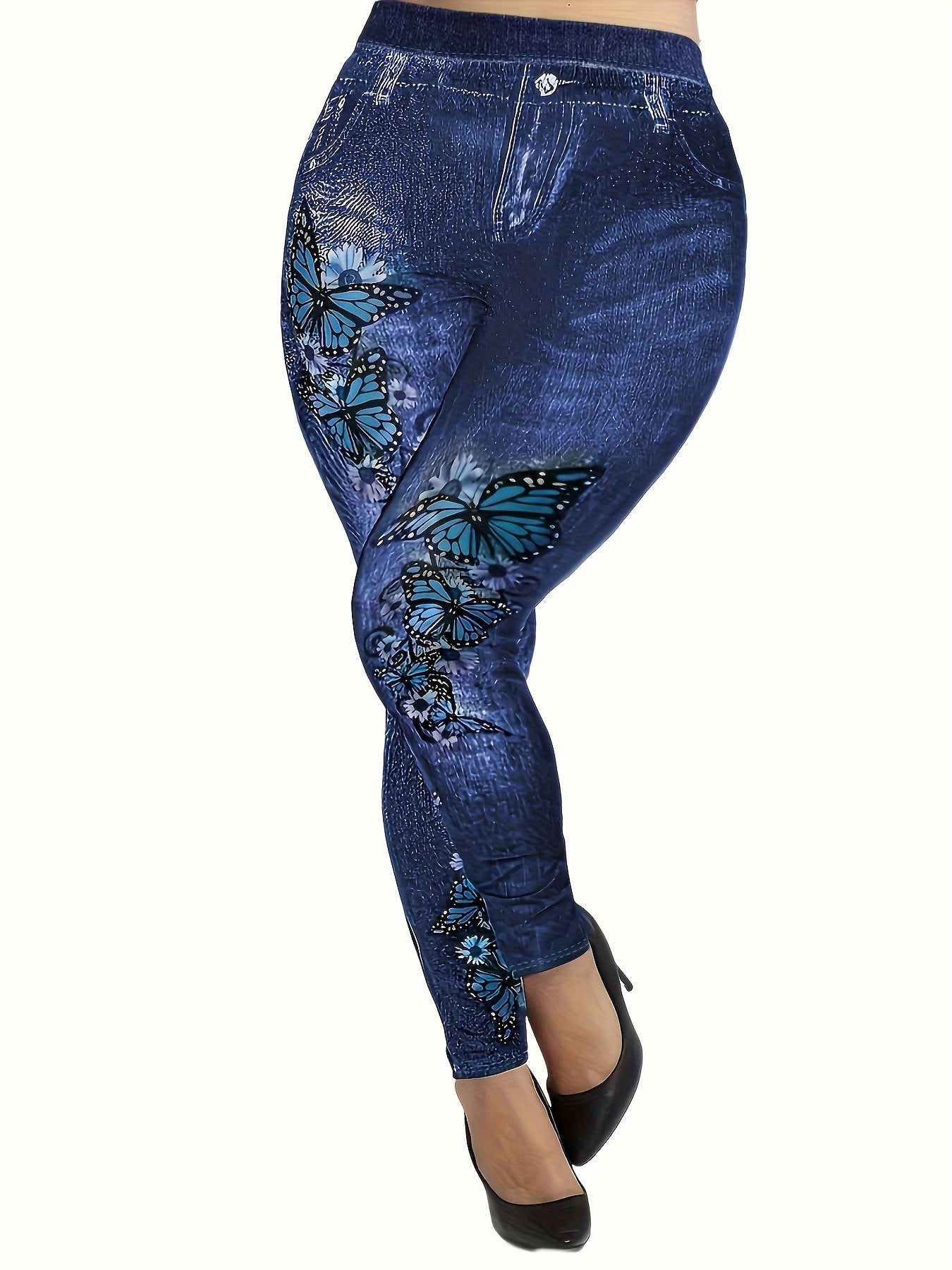  Denim & Butterfly Print Leggings