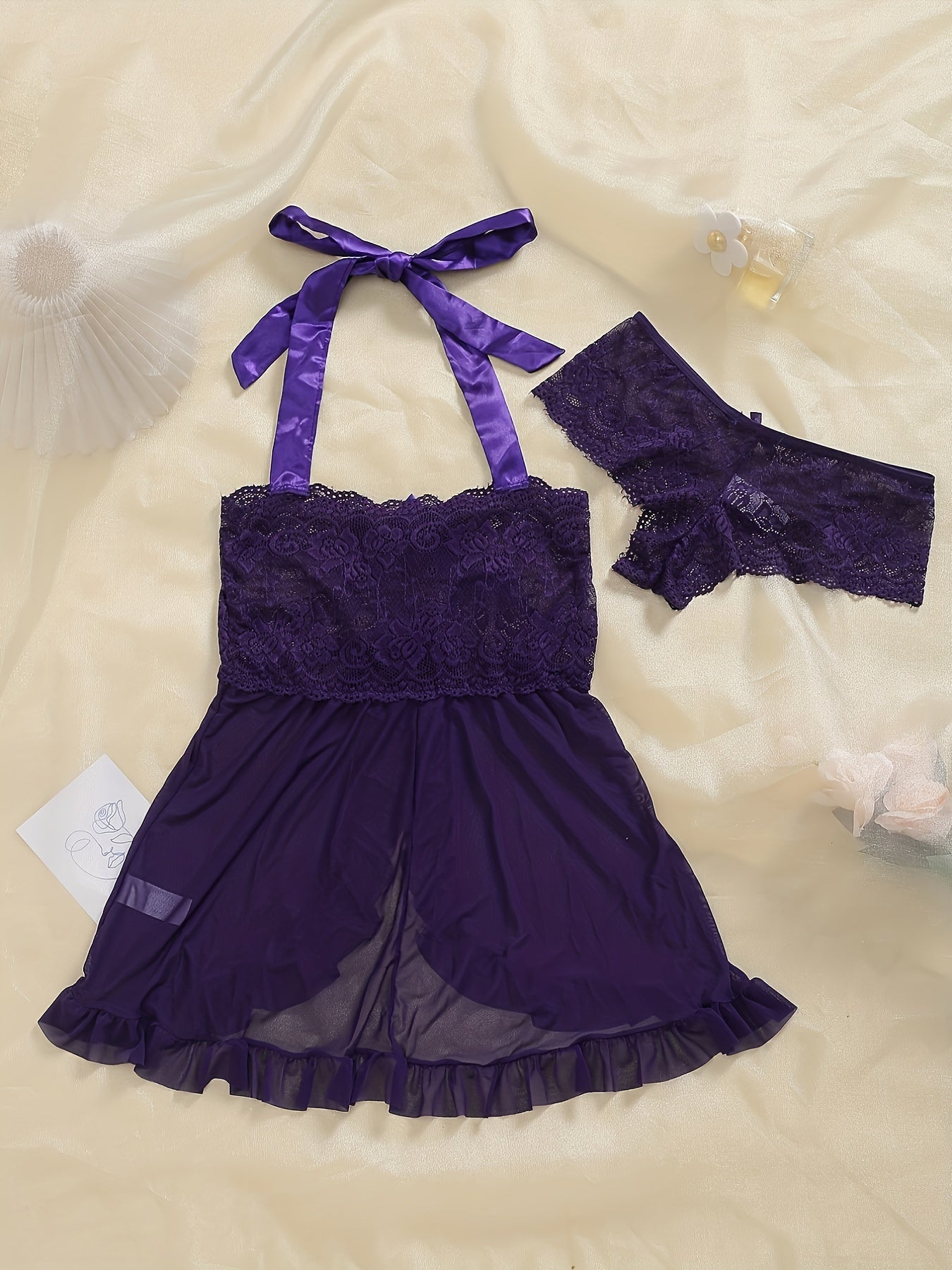 Lace Halter Dress & Panty Set